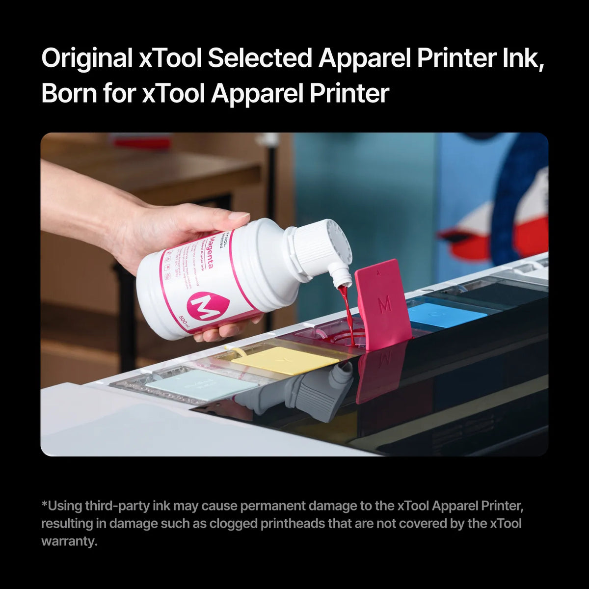 Xtool Ink xTool Selected Apparel Printer Ink (500ml) – MakeLab | Make It Real