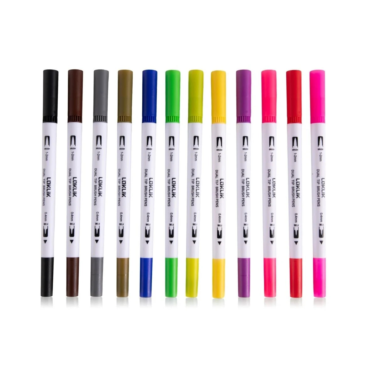 LOKLiK Dual Tip Brush Pens - 12 colours