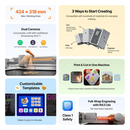 xTool M2 Color Craft Laser Cutter & Engraver | Full-Color CMYK Inkjet & 10W/20W Diode Laser