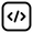Icon of code symbols in a rounded square with a black border on a white background. Indicating software