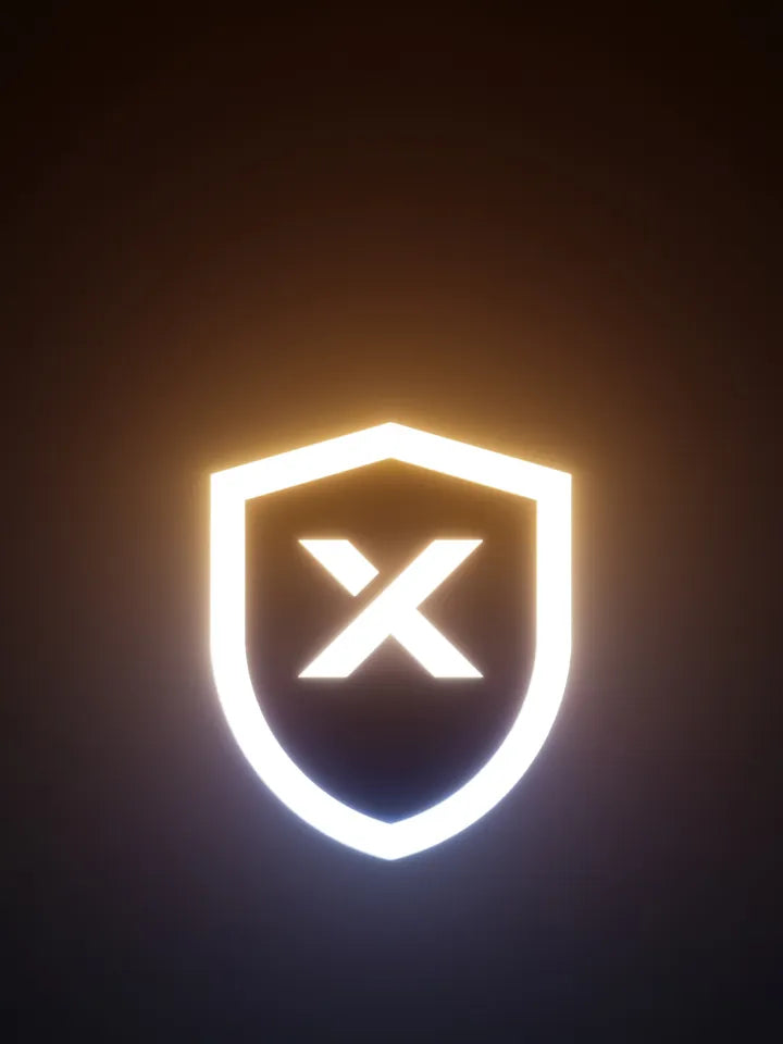 A neon sield sign with xTool's logo indise 